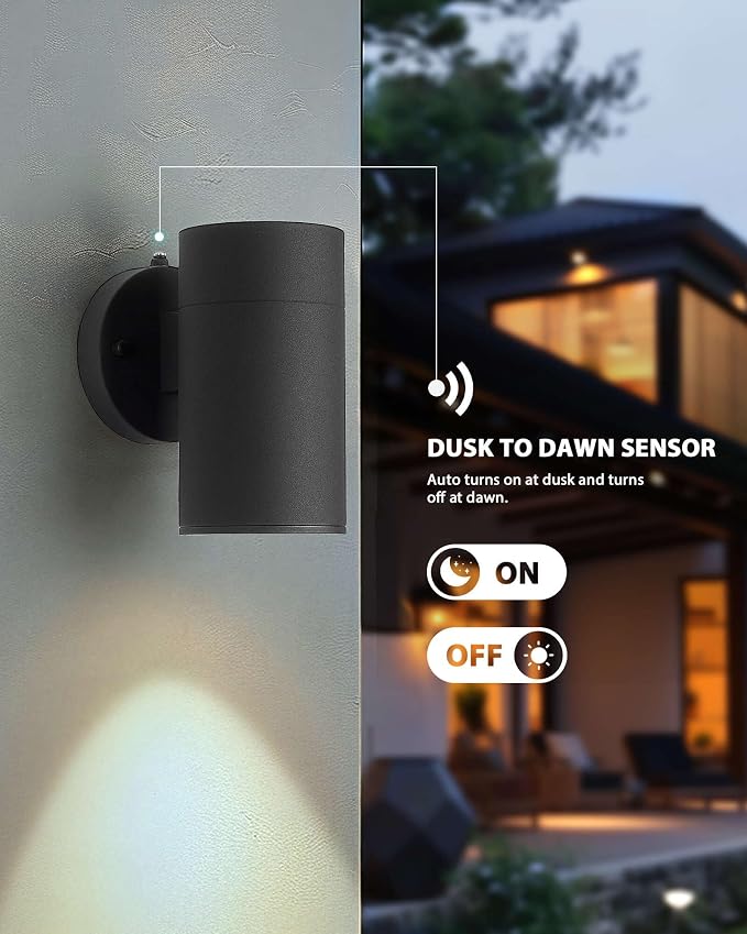 Ken & Ricky Dusk to Dawn Outdoor Wall Sconce Lights,Cylinder，Black ，4 PK | With Glass Cover,Photocell Sensor,No Glare Exterior Lighting Fixtures,E26,For House Front Porch Garage Patio Entryway