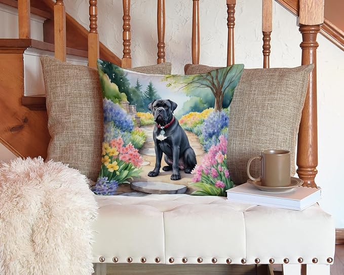 Caroline's Treasures Cane Corso Spring Path Throw Pillow Machine Washable, Indoor Outdoor Decorative Pillow for Couch, Bed or Patio, 14Hx14W