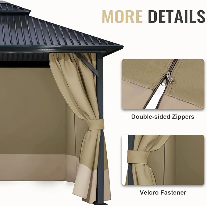 COWVIE 4-Panel 10' x 13' Gazebo Replacement Curtains, Patio Privacy Sidewalls with Double Zipper, Replacement for Outdoor Gazebo Canopy (Curtain Only)