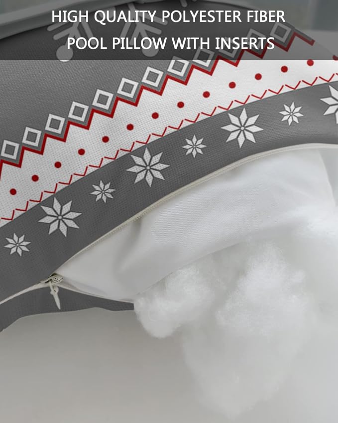 Outdoor Pillows Covers with Inserts Chrsitmas Snowflake Winter Snow Gray Waterproof Pillow with Adjustable Strap Throw Pillows for Patio Furniture Recliner Lounge Chair, 12x20 inch, 1PCS