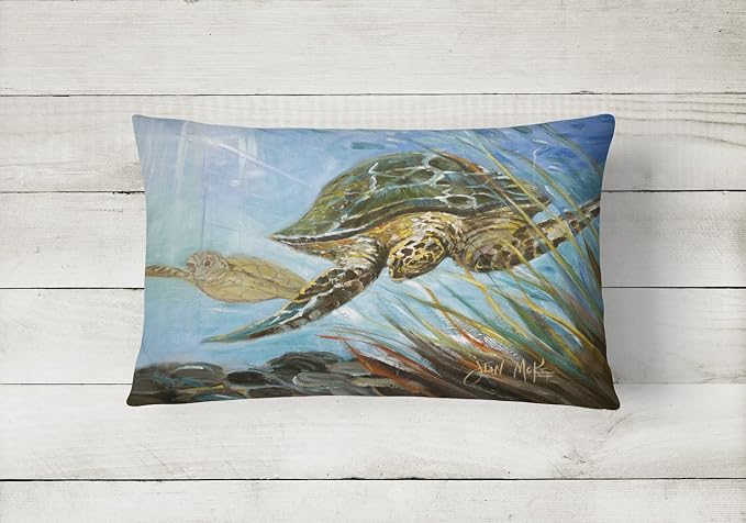 Caroline's Treasures JMK1118PW1216 Loggerhead Sea Turtle Canvas Fabric Decorative Pillow Machine Washable, Indoor Outdoor Decorative Pillow for Couch, Bed or Patio, 12HX16W