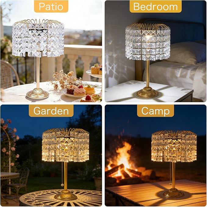 HUYIENO Solar Outdoor Table Lamp Decorative Modern Crystal Lights with USB Charging 2 Lighting Modes (White/Warm White) Perfect Table Light for Dinner/Patio/Restaurant/Bedroom