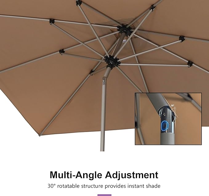 PURPLE LEAF 6.5' x 6.5' Market Umbrella, Square Patio Umbrella with Base Included, Heavy Duty Outdoor Table Umbrella with Tilt, Aluminum Pool Umbrella for Deck, Garden, or Poolside, Taupe