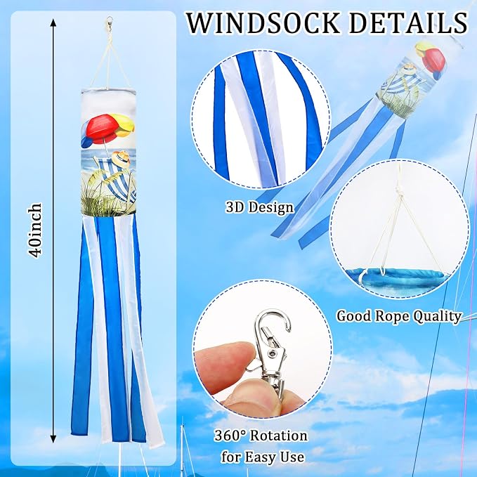 NOVWANG 40 Inch Lighthouse Windsock, Cruise Wind Sock for Vacation Beach Party Decorations Summer Outdoor Hanging Flag for Garden Yard Patio Decor