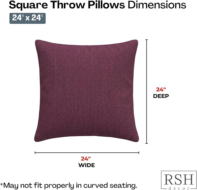 RSH DECOR Square Throw Pillows Set of 2, 24" x 24", Outdoor Pillows Waterproof, Outdoor Pillow Covers, Pillow Covers for Couch, Canvas Iris, Made in USA