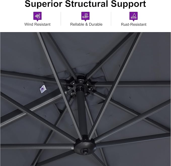 PURPLE LEAF 10 Feet Patio Umbrella with Base Outdoor Cantilever Square Umbrella Aluminum Offset Umbrella with 360-degree Rotation for Garden Deck Pool Patio Light Grey