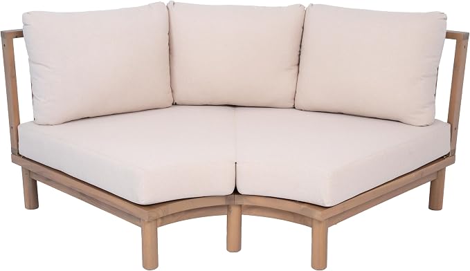 Christopher Knight Home Gemsy 118" Acacia Wood Outdoor Patio Furniture Set with Cushion, Outdoor Half Moon Curved Sectional Sofa Set with Coffee Table, Patio Sectional Sofa Set, Beige + Brown