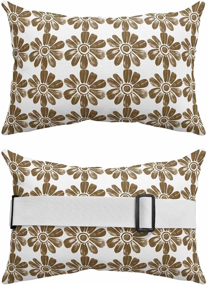 Pack of 2 Outdoor Lumbar Cushions with Inserts, Retro Ethnic Flower Watercolor Pattern Waterproof Fluffy Fade Body Pillows, Patio Furniture Pillow for Home Balcony Garden Decor 12x20IN