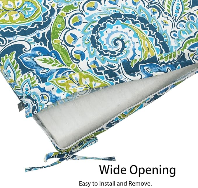 Magpie Fabrics Patio Bench Cushion Cover 48x18x3 Inch, NO Insert! Water&Fade Resistant Outdoor Loveseat Replacement Cover with Zipper (Paisley Lapis Green)