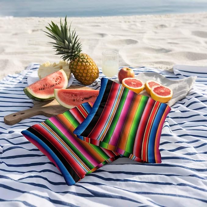 Red Green Blue Striped Outdoor Pillow Covers 20x20 Inch Throw Pillow Covers Set of 2 Waterproof Decorative Pillow Cases Modern Abstract Striped Cushion Covers for Patio Furniture Garden Couch Sofa