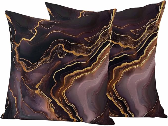 Abstract Marble Texture Outdoor Waterproof Throw Pillow Covers Set of 2, 26"x26", Purple Gold Waves Art Decorative Pillow Covers Outside Cushion Case for Patio Porch Garden