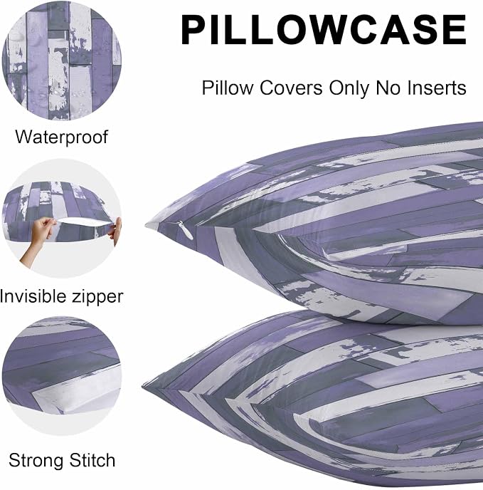 Purple Gray Outdoor Pillow Covers 24x24 Inch Throw Pillow Covers Set of 2 Waterproof Decorative Pillow Cases Vintage Farmhouse Ombre Wooden Grain Cushion Covers for Patio Furniture Garden Couch Sofa