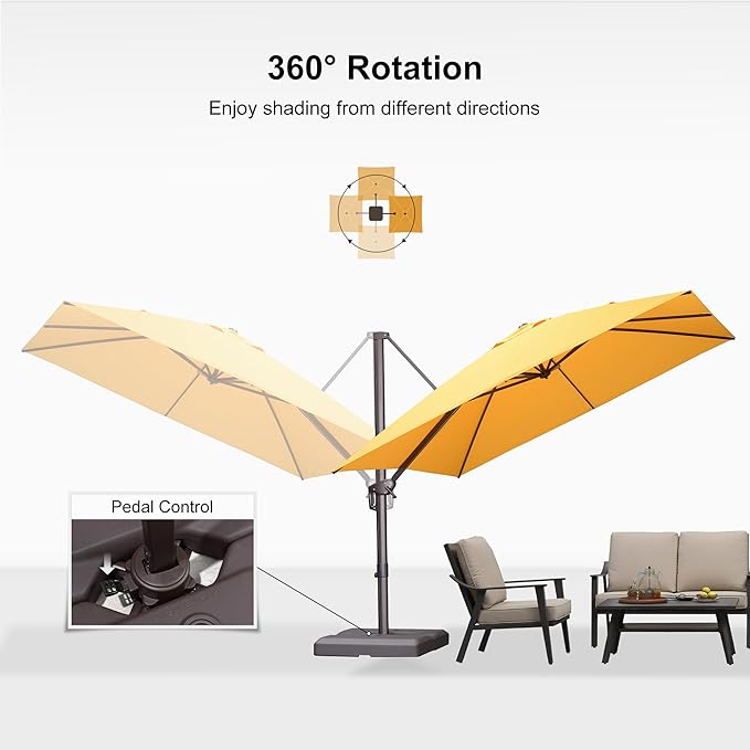 PURPLE LEAF 10' X 10' Patio Cantilever Umbrella Antique Bronze Square Outdoor Umbrella with 360° Rotation and Aluminum Offset Hanging for Garden Backyard Pool, Yellow
