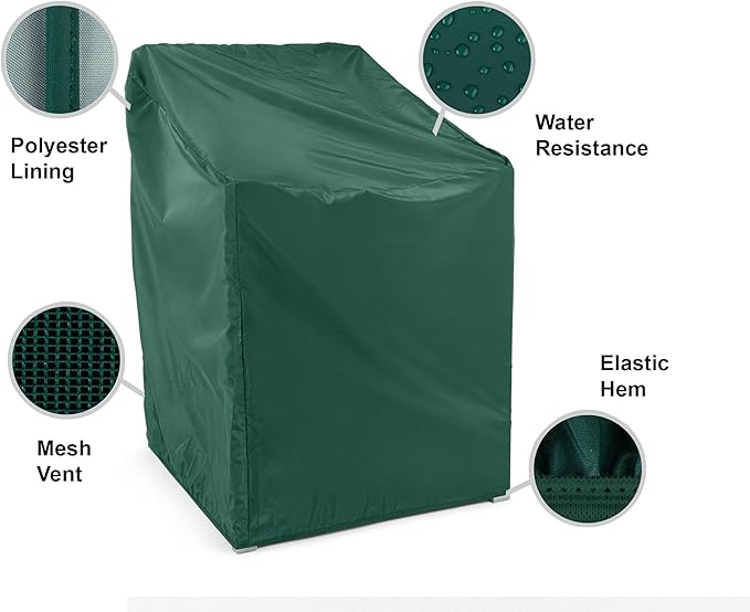 Covermates Classic Outdoor Chair Cover – Heavy-Duty 12-Gauge Vinyl Patio Chair Protector, Weather-Resistant, Elastic Hem, Fits Most Garden & Deck Chairs, 34W x 40D x 40H - Set of 2, Green
