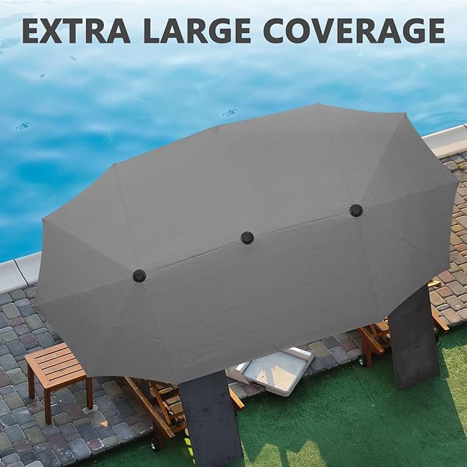 13Ft Large Patio Umbrella Outdoor Double-Sided Market Umbrella w/Easy Crank for Yard, Poolside, Deck, Gray