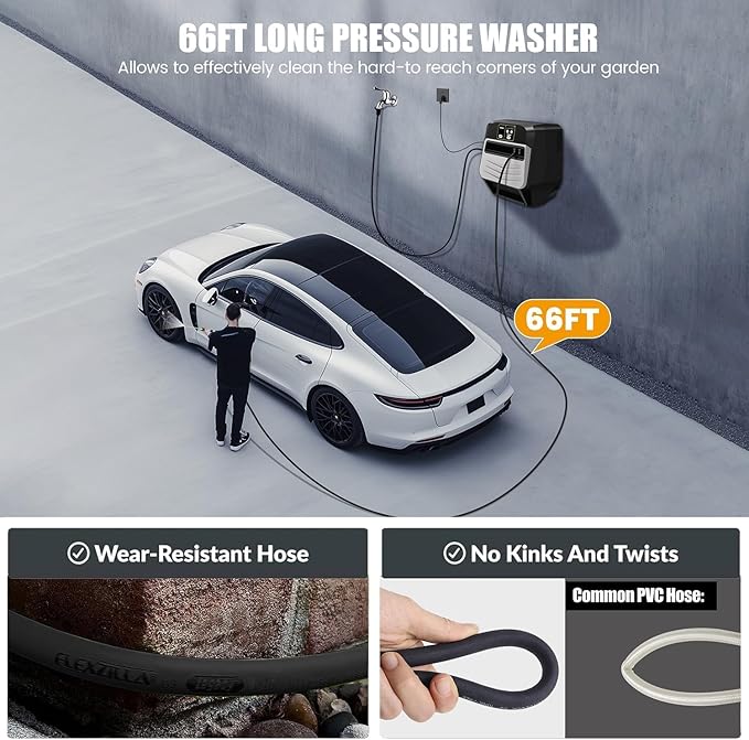 Wall Mounted𝐌𝐀𝐗𝐏𝐒𝐈𝟓𝟓𝟎𝟎 𝐏𝐫𝐞𝐬*𝐬𝐮𝐫𝐞 𝐖𝐚*𝐬𝐡𝐞𝐫 - 5 Levers with 100FT Retractable Hose for Car/Driveway,Automatic Rewind, Any Length Lock,Black