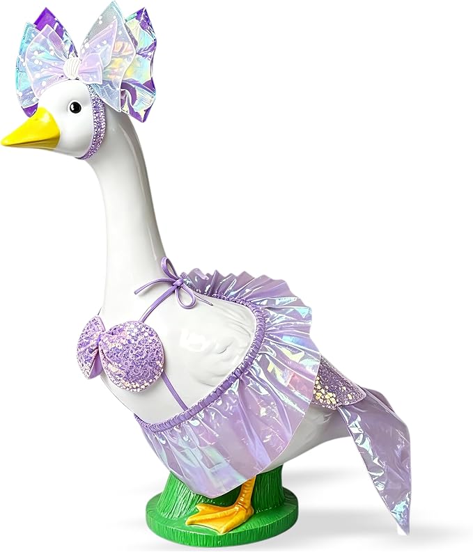 Mermaid Porch Goose Outfits, Summer Lawn Goose Statue Bikini Costume, Cement/Plastic Goose Clothes swimsuit,23" Yard Goose Statue Patio Garden Decoration (purple)