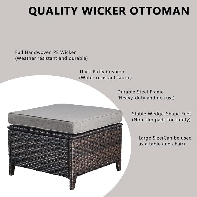 Rilyson Wicker Patio Furniture Set - 6 Piece Rattan Outdoor Sectional Conversation Sets with 2 Swivel Rocking Chairs,2 Ottomans,1 Loveseat and 1 Coffee Table for Porch Deck Garden(Brown/Grey)