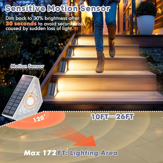 Kondras 6-Pack Solar Step Lights for Outside, Motion Sensor Waterproof Outdoor Stair Lights, Solar Powered LED Outdoor Step Lights Decor for Yard Garden Porch Patio Pathway Deck,