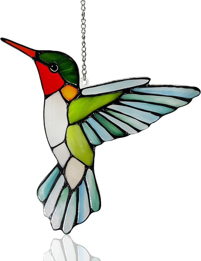 Hummingbirds Suncatcher Stained Glass, Hummingbird Suncatcher Ornament, Hummingbird Suncatcher for Grandma/Mom/Women (Green)
