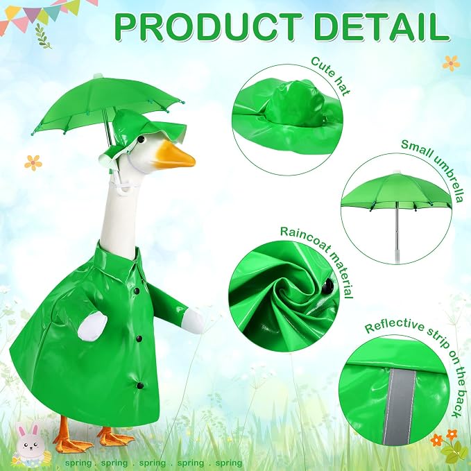 FuWeave Summer Baby Goose Outfit Raincoat and Umbrella for 17'' Lawn Porch Baby Goose Costume Plastic Raincoat Clothes for Summer Spring Outdoor Patio Yard Lawn Decoration(Green)