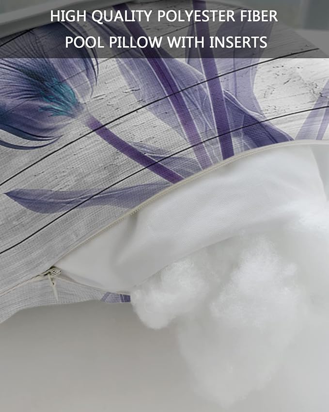 Outdoor Pillows Covers with Inserts Abstract Transparent Blue Flower Tulip Wood Grain Waterproof Pillow with Adjustable Strap Throw Pillows for Patio Furniture Recliner Lounge Chair, 12x20 inch, 1PCS