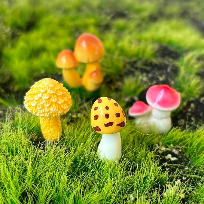 JKanruh 22 Pcs Miniature Resin Mushroom,Fairy Garden Mushrooms for Outdoor Home Décor,Cake Decoration,DIY Crafts,Landscape Plant Pots Accessories …