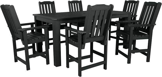 highwood AD-ST7LH2CO5BA-BKE Lehigh 7pc Rectangular Counter Height Dining Set 84" x 42", Black