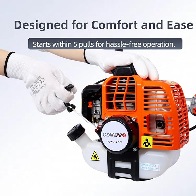 Weed Wacker Gas Powered, 52cc 2-Stroke Gas Weed Eater, 3 in 1 Blower, String Trimmer with 10’’ Brush Cutter,Rubber Handle & Shoulder Strap Included (Orange)