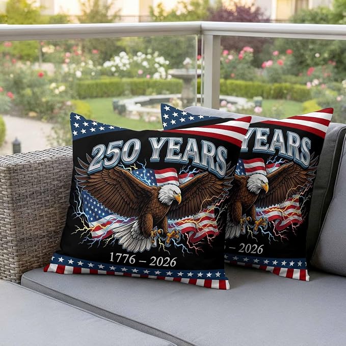 American Flag 4th of July Outdoor Waterproof Throw Pillow Covers 24x24 Set of 2, Independence Day Eagle USA Flag Decorative Pillowcases Cushion Pillowcase for Couch Sofa Patio Outside Pillow Protector