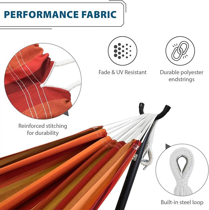 Vivere Fade and Weather-Resitant Brazilian Hammock with Solid Pine Arc Stand - 450 lb Weight Capacity