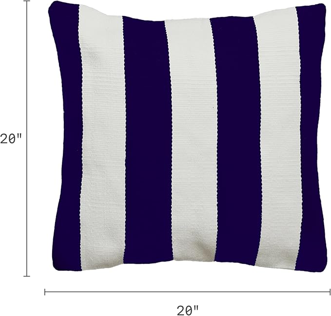 Fab Habitat Indoor/Outdoor Throw Pillow Made from Recycled Polyester Yarn - Stain Resistant, Machine Washable, Insert Included - Striped - Patio, Deck, Living Room - Nantucket Blue/White (20" x 20")