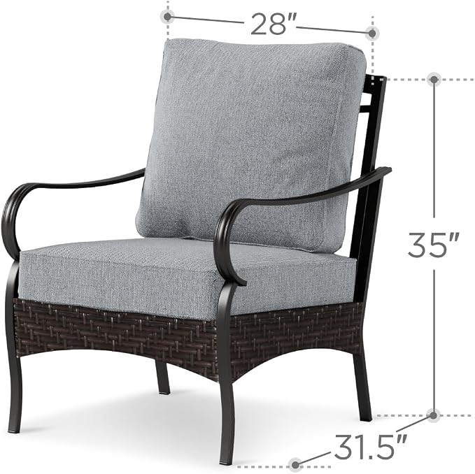 PHI VILLA Outdoor Wicker Chairs Sofa of 2, All Weather High Back Rattan Chairs 2 Seats with Comfy Cushions for Porch Deck