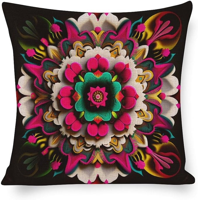 Linen Cushion Case Outdoor Home Decoration Modern Blossom Cushion Covers Mexican Flowers Throw Pillowcases for Farmhouse Decor Room Bedroom Sofa Chair Car 16"x16" Cutton Linen Cushion Cases