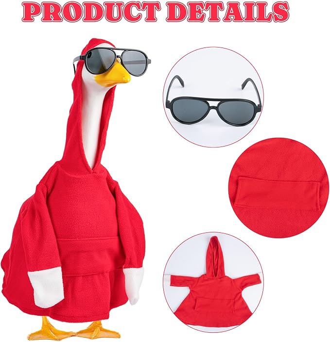 CAMDUCK Porch Goose Hoodie for 23 Inch Goose, Red Goose Outfit with Sunglasses, Funny Geese Clothes Costume, Decorative Lawn Geese Clothes for Yard Garden Patio Decor