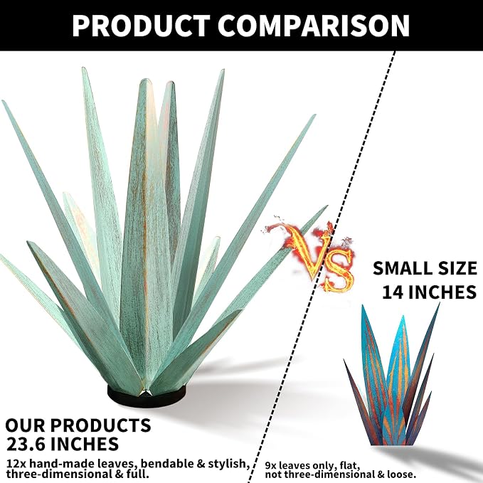 KODIBO 24" Metal Agave Plant Outdoor Decor, Large Yard Statue, Mint Green | Outdoor-Resistant Metal, Hand-Painted Finish, Tequila Rustic Sculpture, Garden Patio Lawn Ornament for Desert Landscaping