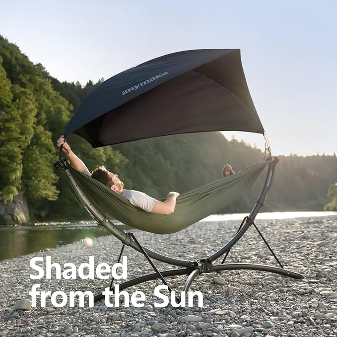 anymaka Set Up in 3 Seconds Adjustable Portable Aluminum Alloy Hammock Stand for Outside with Chair Mode & Lounge Mode up to 105'' (Full Pack Forest Green)