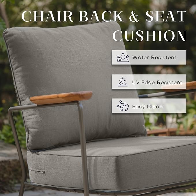 Luxury 24*24*6in Outdoor Patio Cushions, 8 Pieces Grey Outdoor Cushion | 6in Outdoor Patio Cushions, Water-Resistant, Reversible, Removable Cover, for Patio Chairs Sofa Couch Loveseat