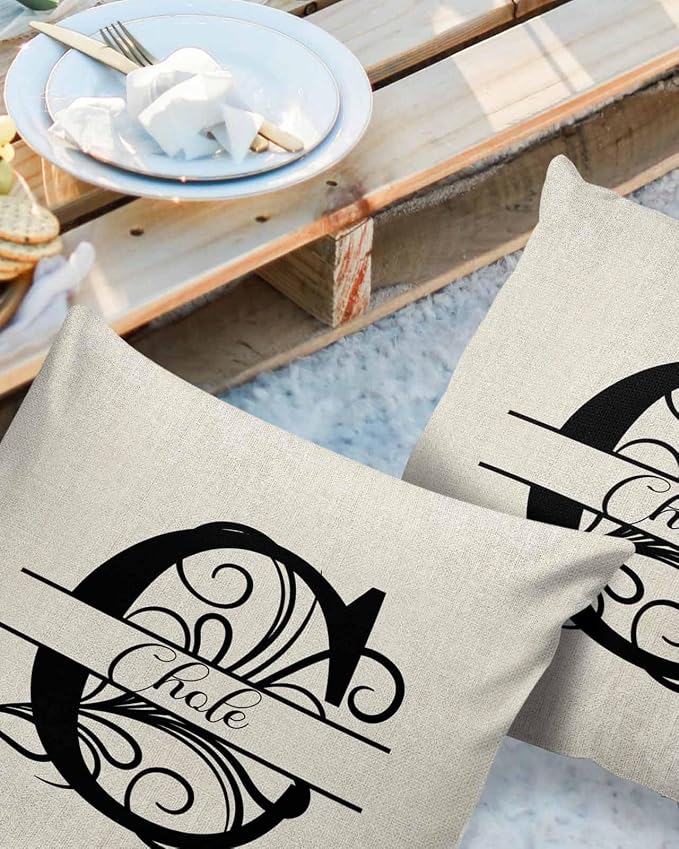 Personalized Gifts for Women/Men, Custom Pillow Case with Name Outdoor Waterproof Pillowcase, Letter C Customized Pillow Cases for Patio, Monogram Words Customs Pillow Cover 18" x 18", 2 Pcs