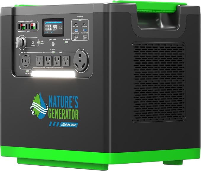 Natures Generator 3840Wh Solar Generator + 12 Circuit 30A Transfer Swtich, Lithium Batteries, 6000W Power Station for Home Backup, RVs, Emergencies, Power Outages, and Outdoor Camping