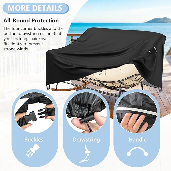 COSHNIBI Outdoor Papasan Rocking Chair Cover,Heavy Duty Waterproof Rocker Cover ,Fits for Rocking Chairs & Rattan Wicker Chairs-60"W x 43"D x 33"H
