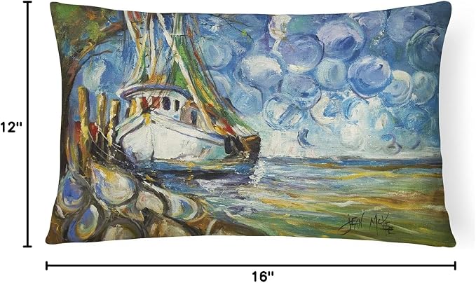 Caroline's Treasures JMK1080PW1216 Shrimp Boat 101 Canvas Fabric Decorative Pillow Machine Washable, Indoor Outdoor Decorative Pillow for Couch, Bed or Patio, 12HX16W