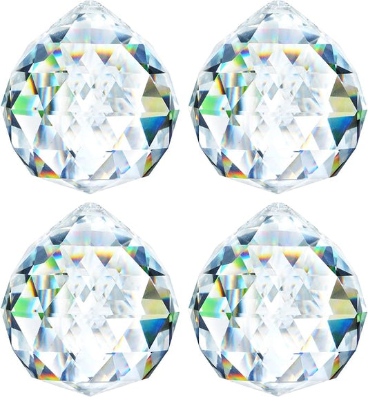 4 Pack Clear Crystal Ball Prism Suncatchers Window Rainbow Maker, 40mm | Hanging Crystals,Sun Catchers Indoor Window,Large Beads For Suncatcher,Chandelier Prisms for Home Garden Decor,Easy Hanging