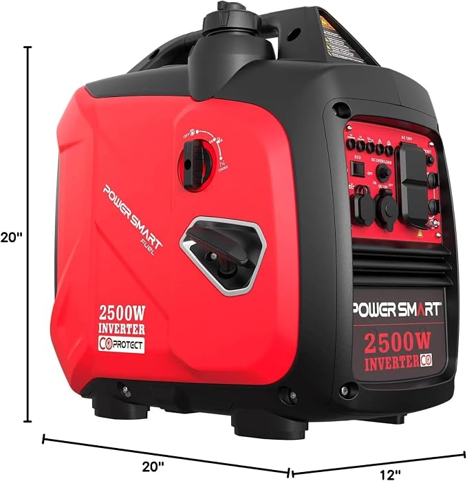 PowerSmart PS5020W 2500W Inverter Generator: Manual Start, Fuel-Efficient, with CO Alarm and USB Output—Ideal for Home and Outdoor Use