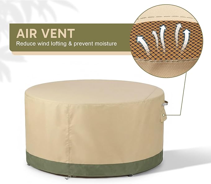 COWVIE Round Patio Dining Set Cover for Outdoor Table and Chairs, 600D Waterproof and UV-Resistant Fabric Patio Furniture Cover with Storage and Air Vent, 120''Dia x 32''H