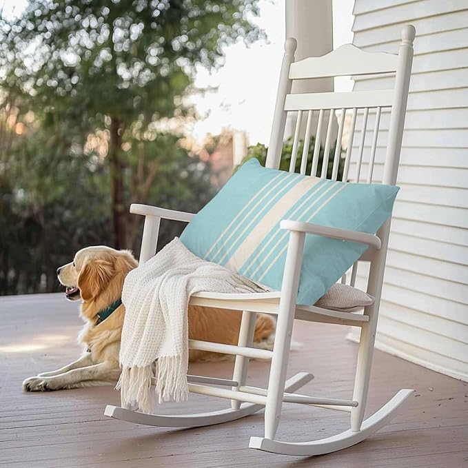 Outdoor Waterproof Pillows Cover Pack of 2 Modern Light Blue Striped Burlap Texture Decorative Pillowcases with Zipper Cushion Case for Patio Tent Couch Garden 20 x 12 Inches
