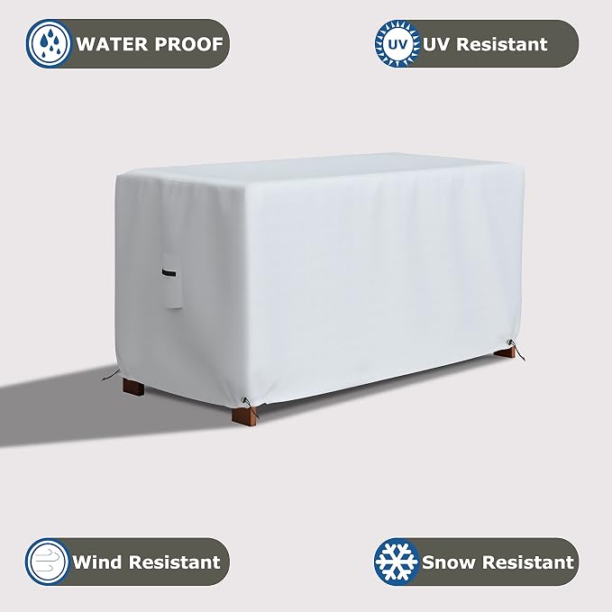 Covers & All Patio Deck Box Cover - Heavy Duty 12 Oz Waterproof Outdoor Yard Cushion Storage Box Protection 100% Weather Resistant with Air Pockets and Drawstring. (52" W X 27" D X 27" H, White)