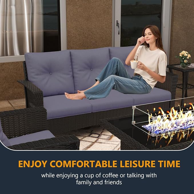 9 Pieces Outdoor Patio Furniture Set, Wicker Patio Sectional Set Conversation Wicker Swivel Chairs with Small Side Table