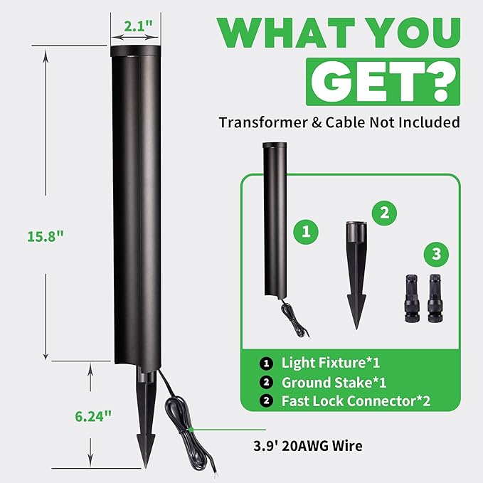 LED Pathway Lights Wired, 12V Landscape Path Lights, Low Voltage Outdoor Waterproof, 5W 200LM Black Aluminum for Lawn Garden 8 Pack