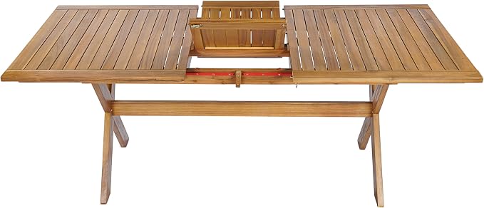 Christopher Knight Home Daron 7 Piece Acacia Wood Outdoor Dining Table Set for 6, Extendable Dining Table and 6 Patio Chairs, Slatted Wooden Outdoor Patio Furniture Set for Garden/Backyard, Teak